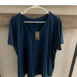 J. Jill Dark Blue Polka Dot Short Sleeve Top